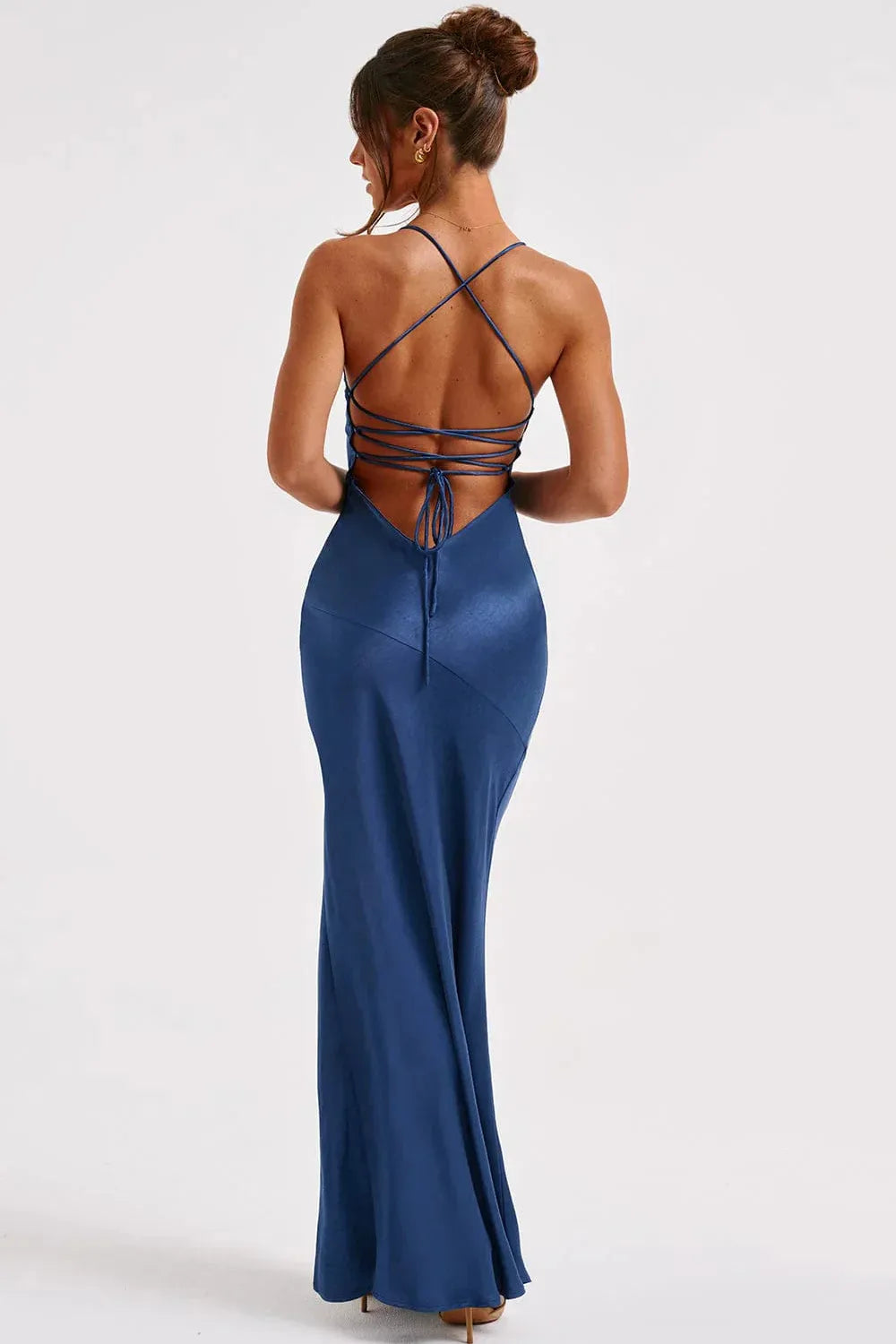 Bias-Cut Satin Maxi Dress with Plunging Neckline for Evening Events