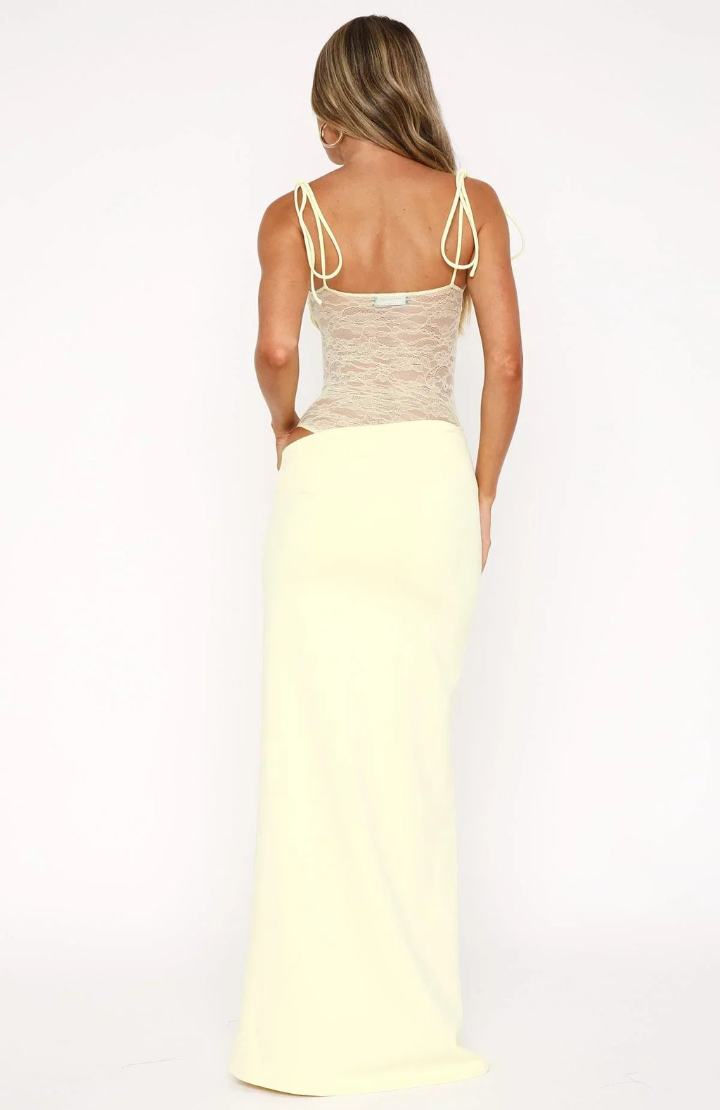Sheer Lace Cut-Out Maxi Dress with Bodice Detail for Formal Events