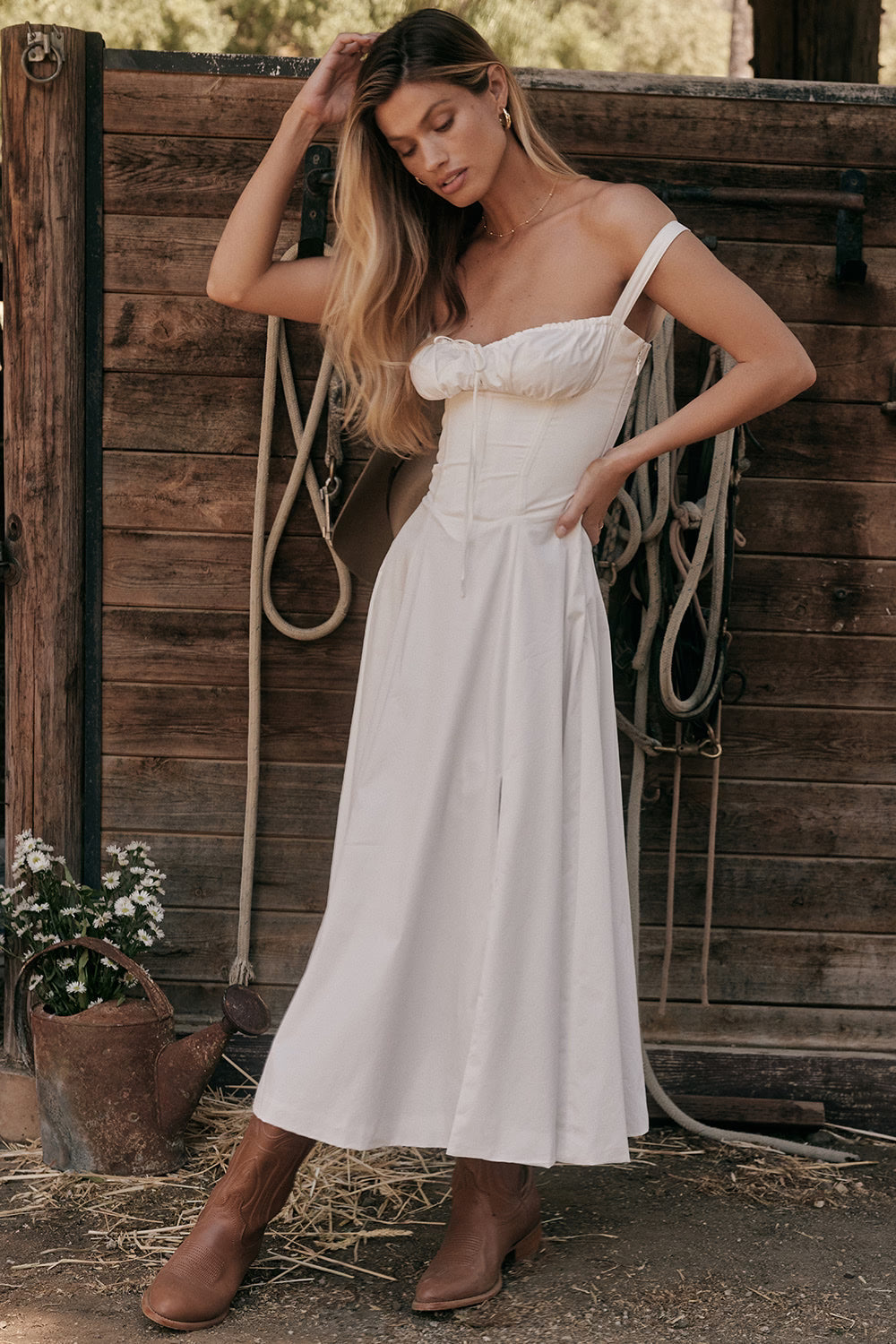 Ruched Bodice High Slit Midi Dress for Evening Events and Special Occasions