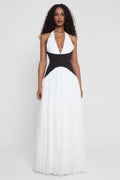 Sculpting Corset Halterneck Maxi Dress with Plunge Neckline for Evening Wear