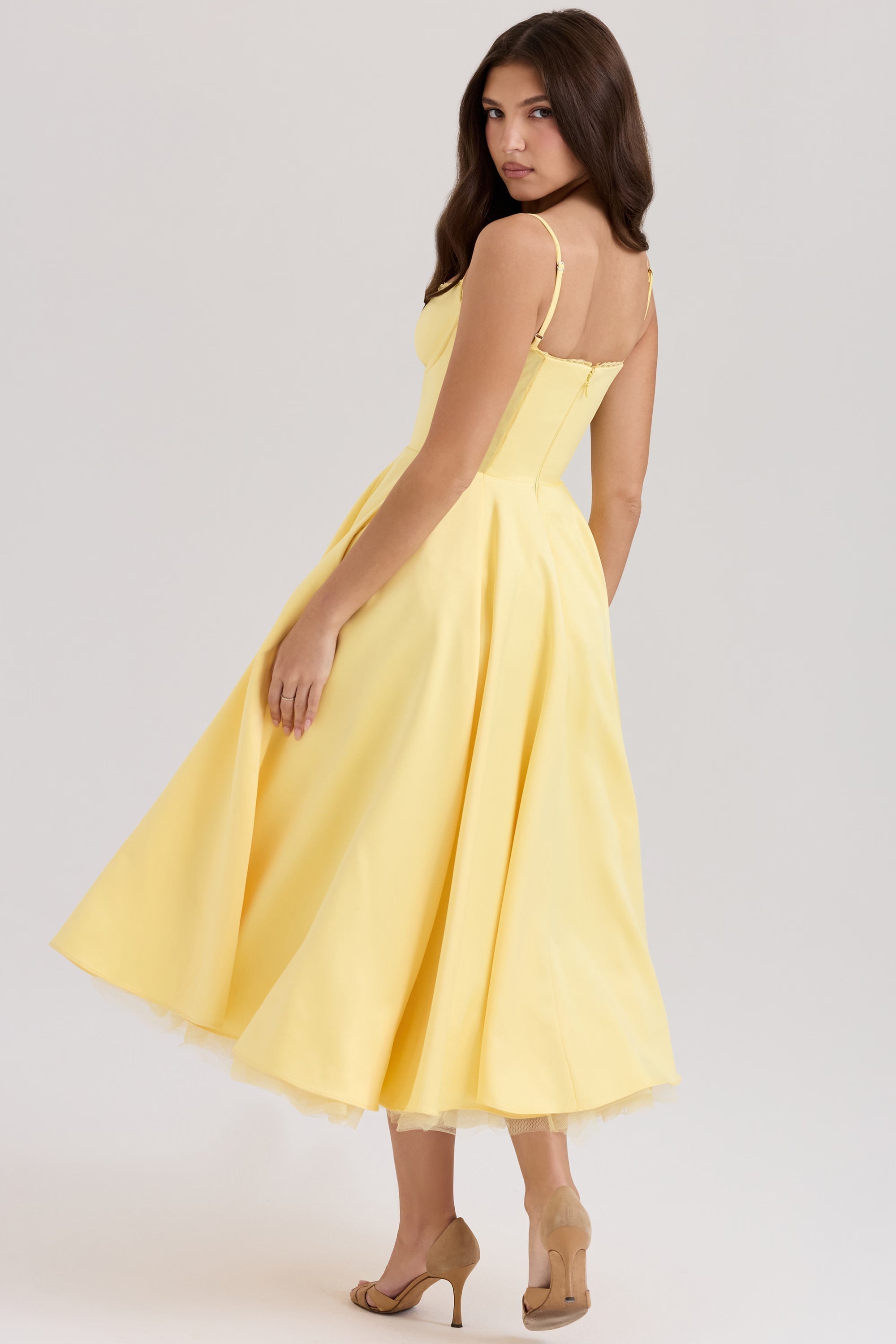Soft Gathered V-Neck Midi Dress with Sculpted Bodice for Casual Wear
