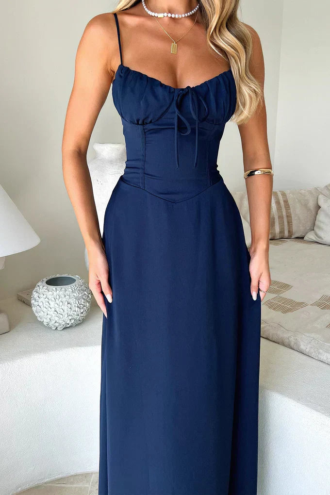 Sweetheart Tie-Front Flowy Maxi Dress for Women - Elegant Summer Outfit