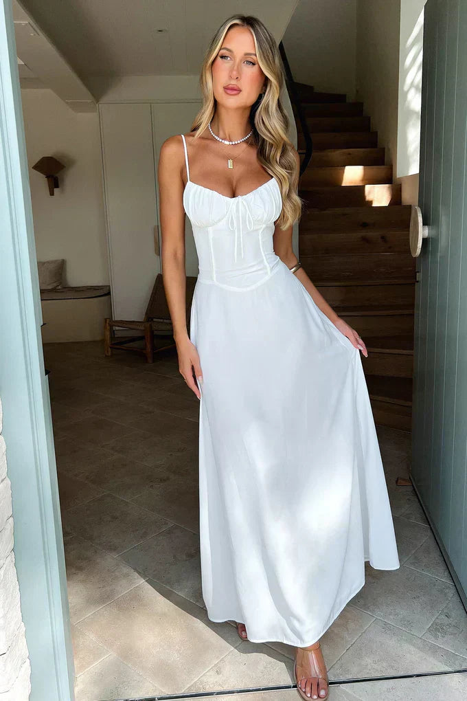 Sweetheart Tie-Front Flowy Maxi Dress for Women - Elegant Summer Outfit