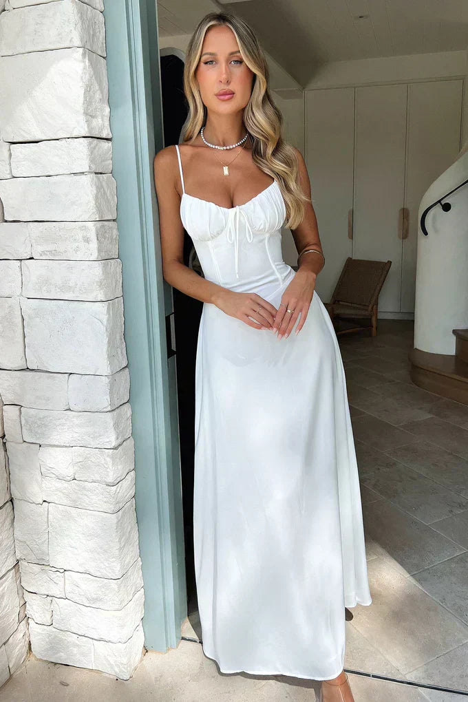 Sweetheart Tie-Front Flowy Maxi Dress for Women - Elegant Summer Outfit