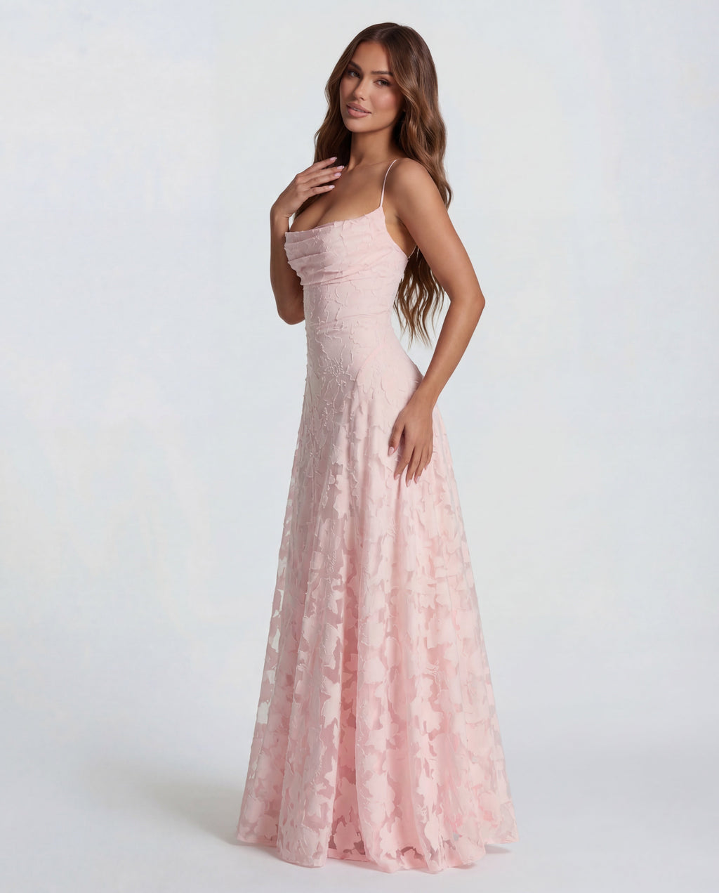 Floral Lace Maxi Dress with Spaghetti Straps and Straight Neckline for Women
