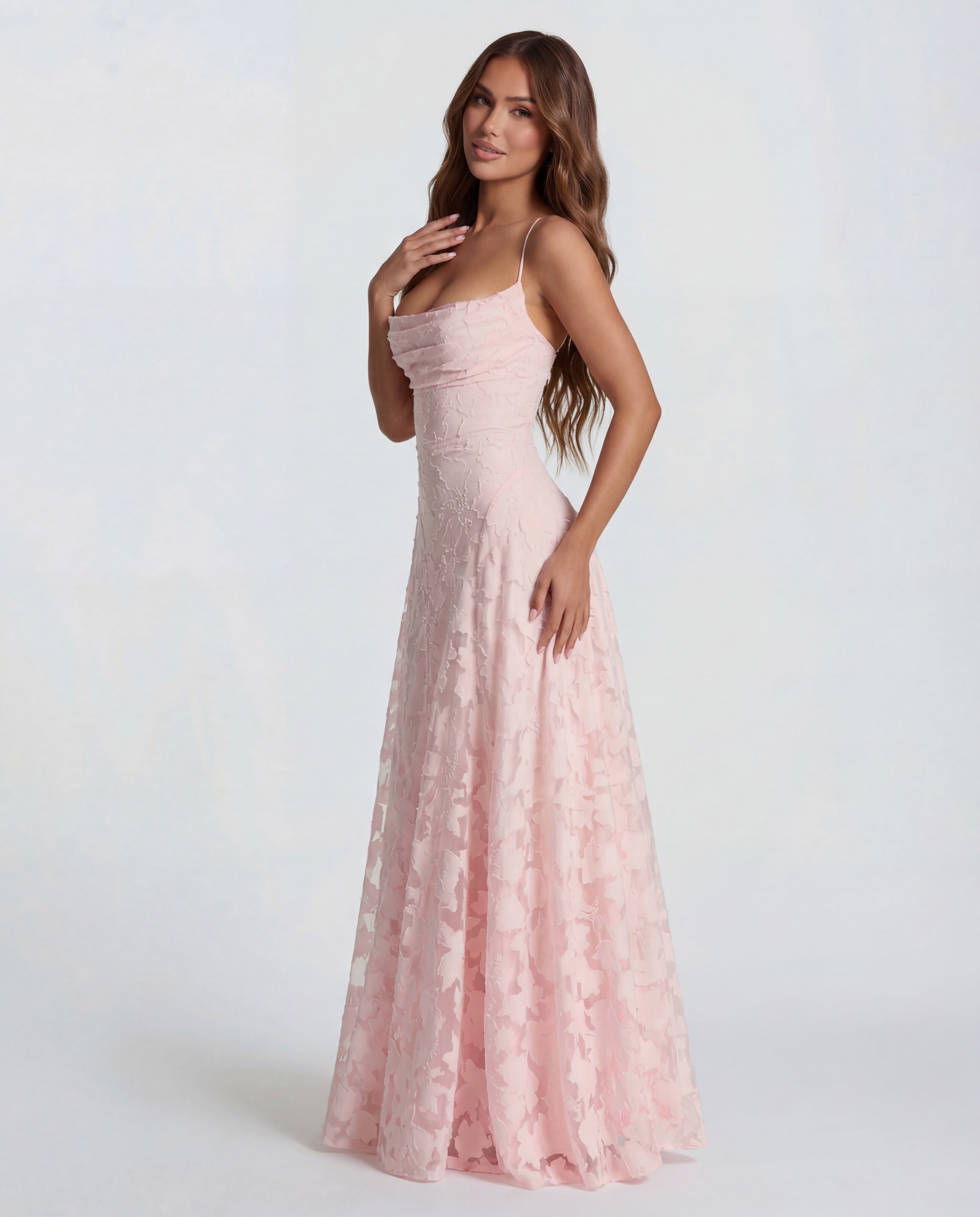 Floral Lace Maxi Dress with Spaghetti Straps and Straight Neckline for Women