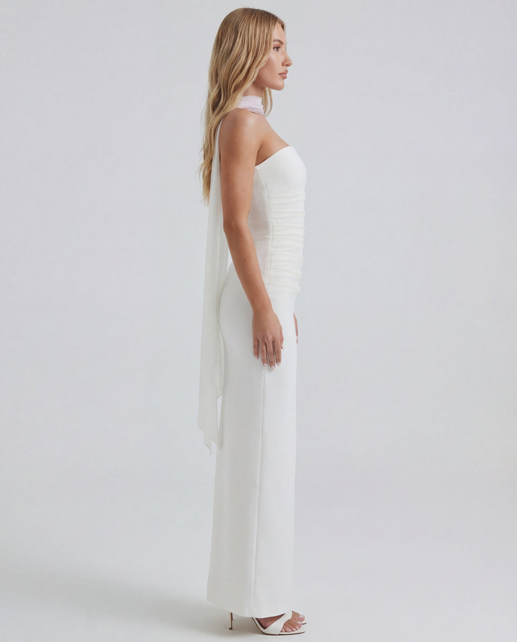 Strapless Maxi Dress with Removable Mesh Scarf - Sculpting Evening Wear