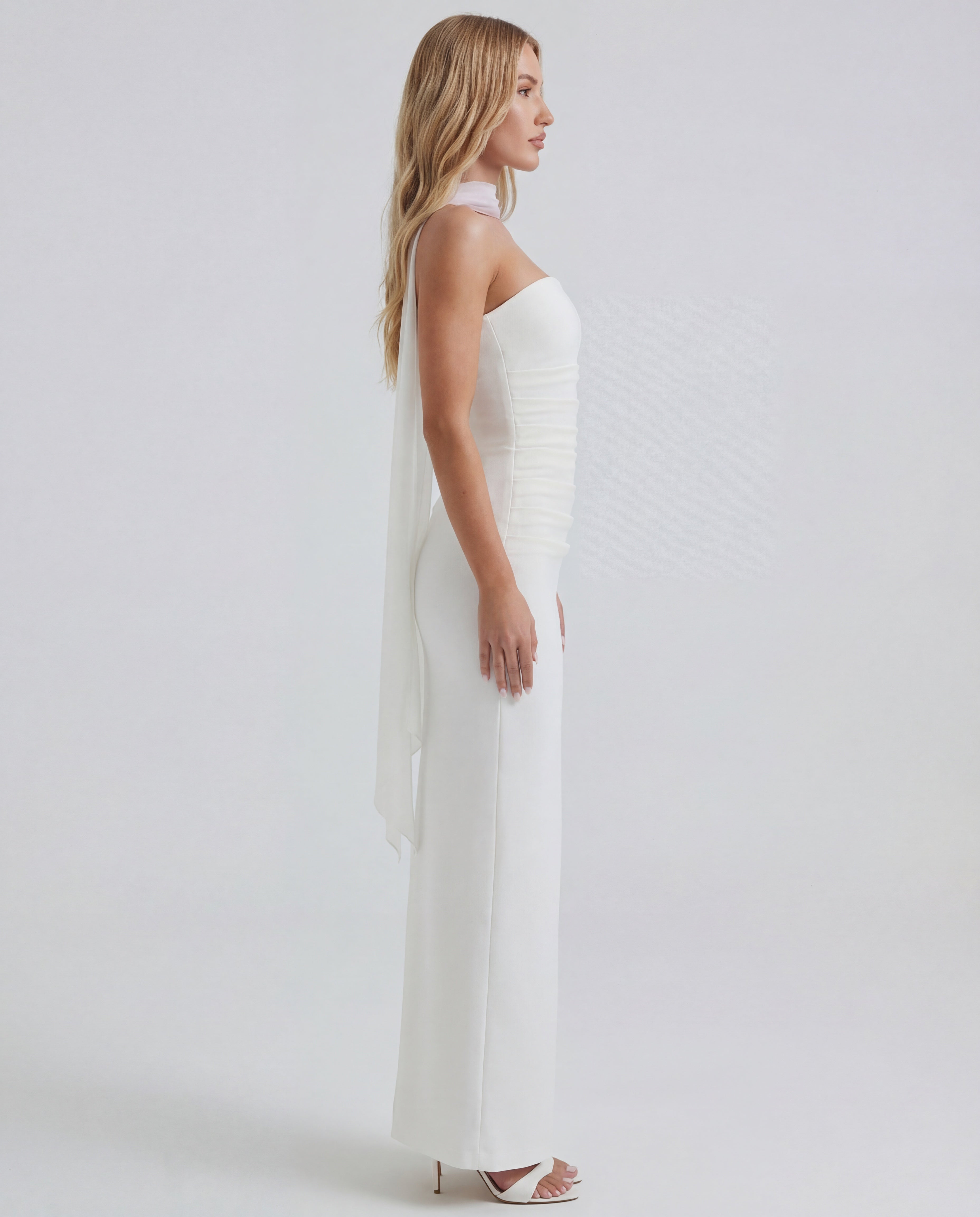 Strapless Maxi Dress with Removable Mesh Scarf - Sculpting Evening Wear