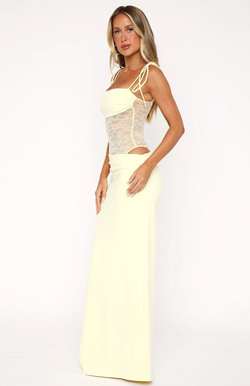 Sheer Lace Cut-Out Maxi Dress with Bodice Detail for Formal Events