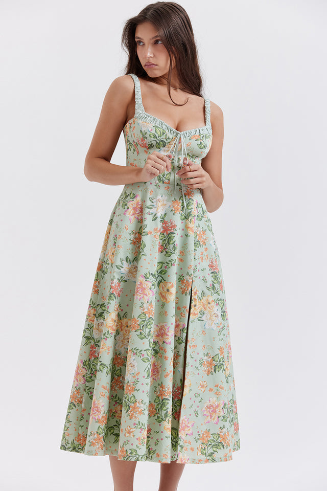 Floral Split Midi Dress | Stretch Fabric | Romantic Spring Sundress