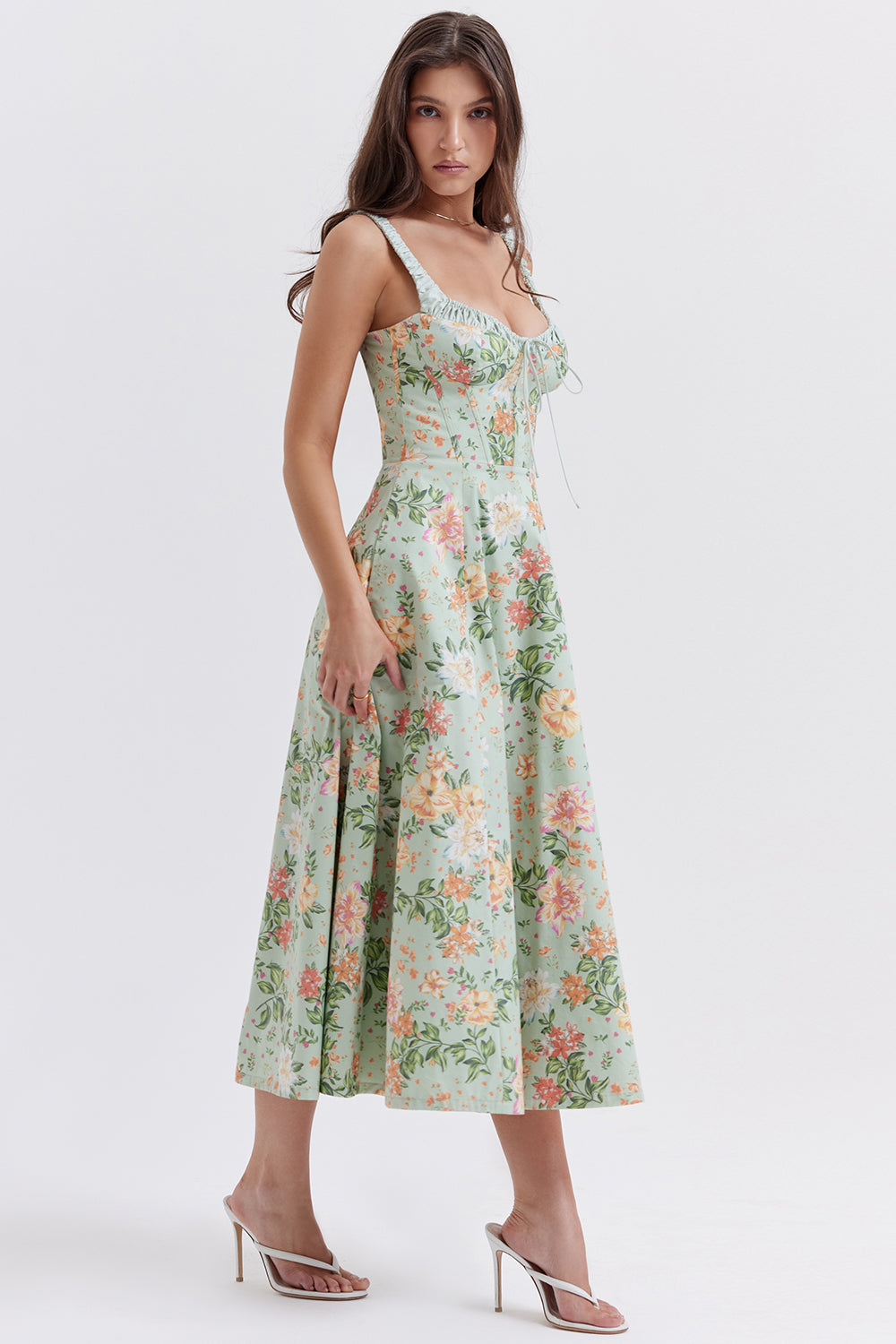 Floral Split Midi Dress | Stretch Fabric | Romantic Spring Sundress
