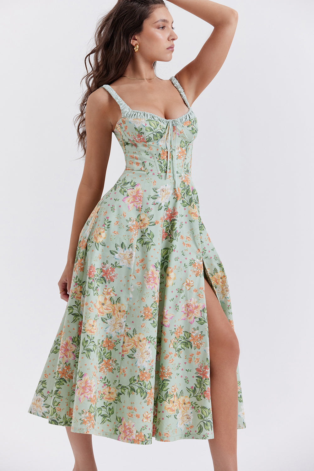 Floral Split Midi Dress | Stretch Fabric | Romantic Spring Sundress