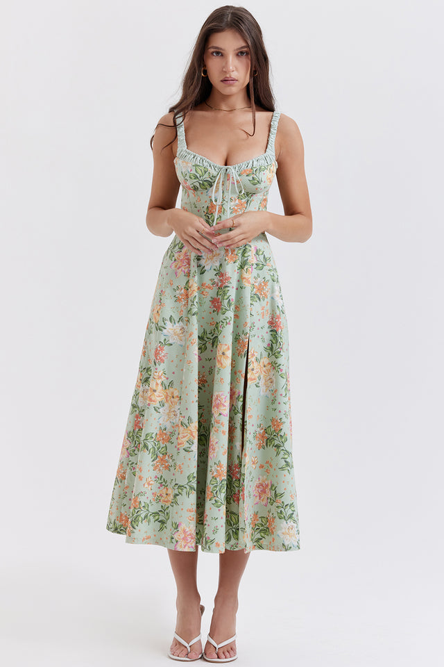 Floral Split Midi Dress | Stretch Fabric | Romantic Spring Sundress