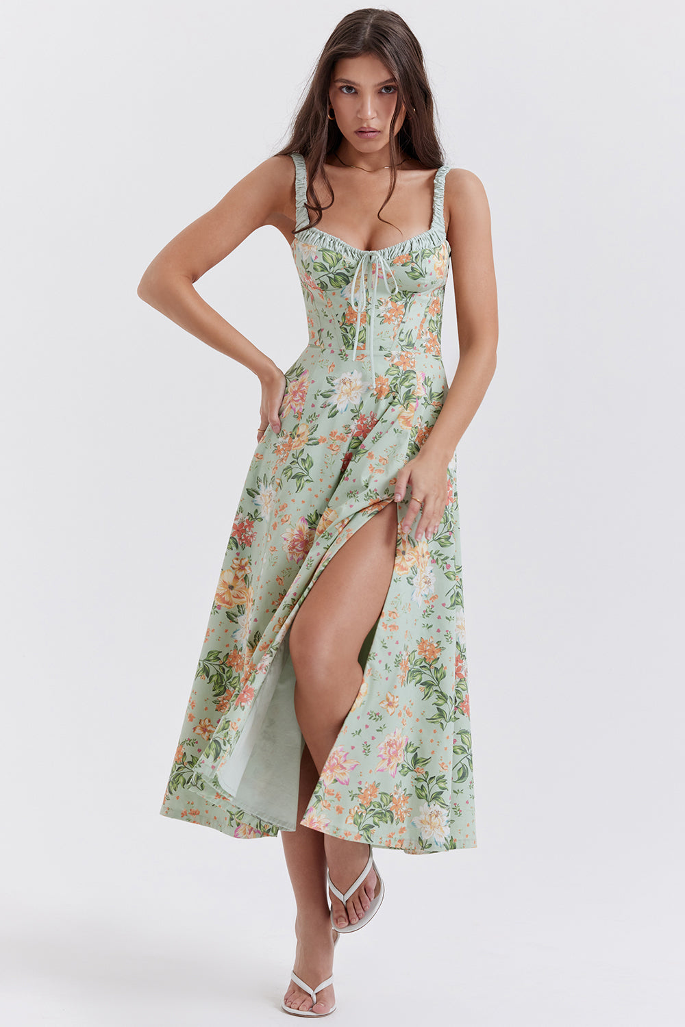 Floral Split Midi Dress | Stretch Fabric | Romantic Spring Sundress