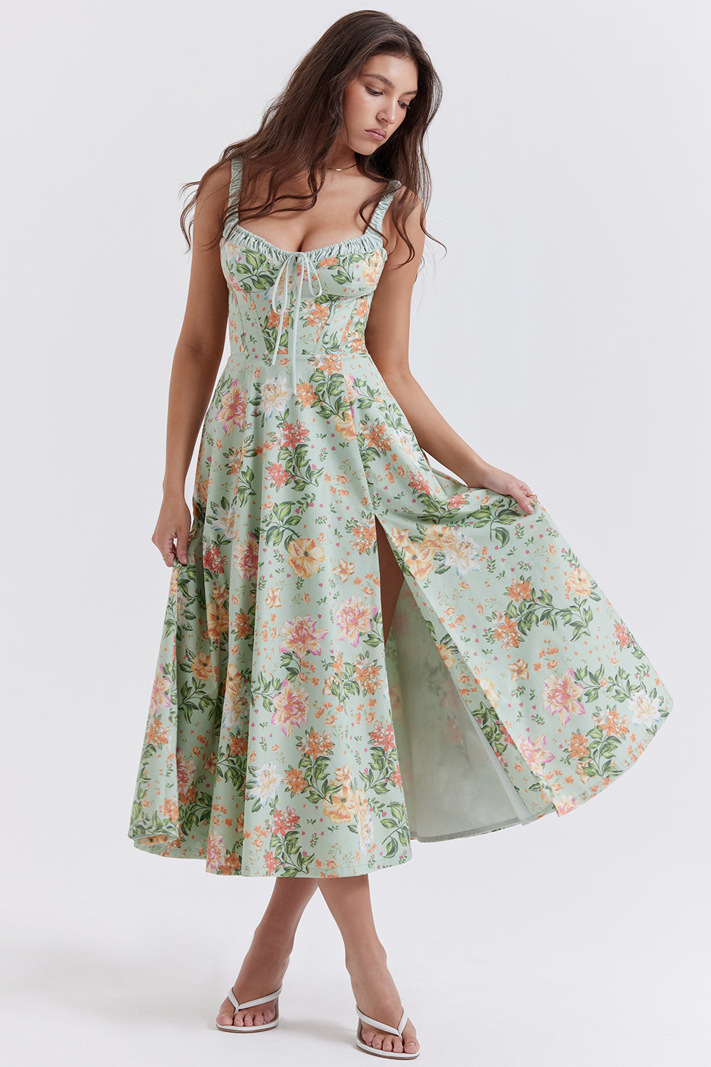 Floral Split Midi Dress | Stretch Fabric | Romantic Spring Sundress