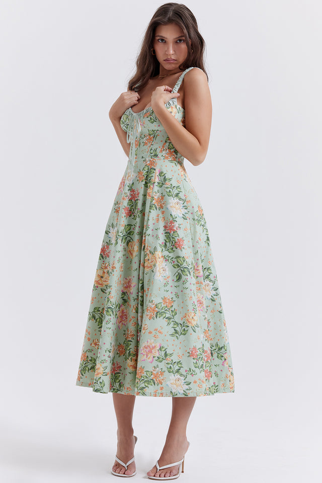Floral Split Midi Dress | Stretch Fabric | Romantic Spring Sundress