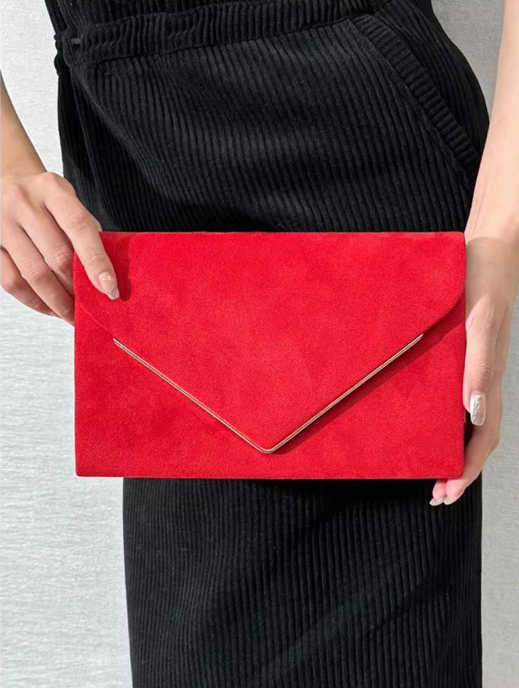 Suede Velvet Envelope Clutch Bag for Evening Events and Parties