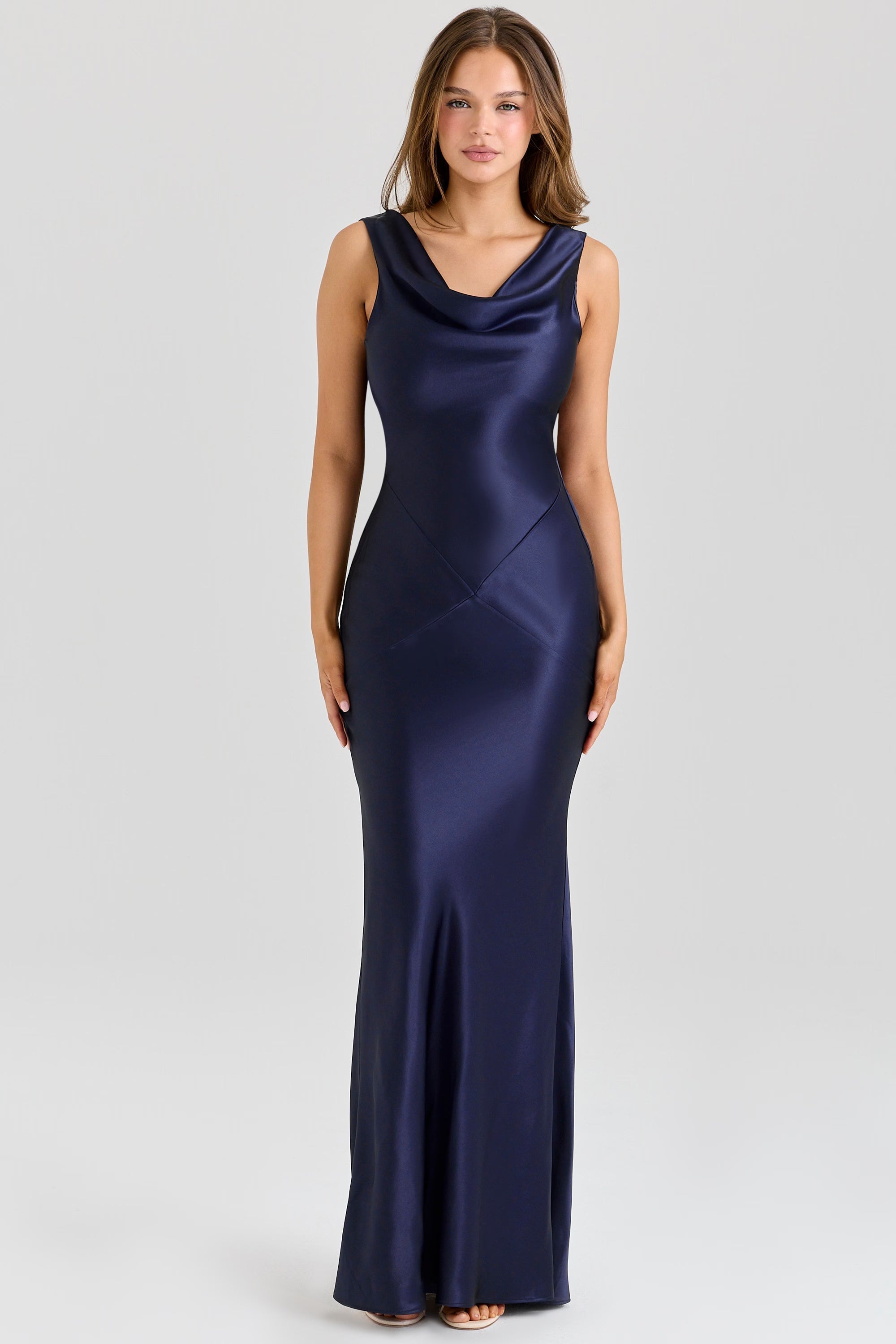 Satin Cowl Neck Maxi Dress in Deep Sapphire for Formal Events and Special Occasions