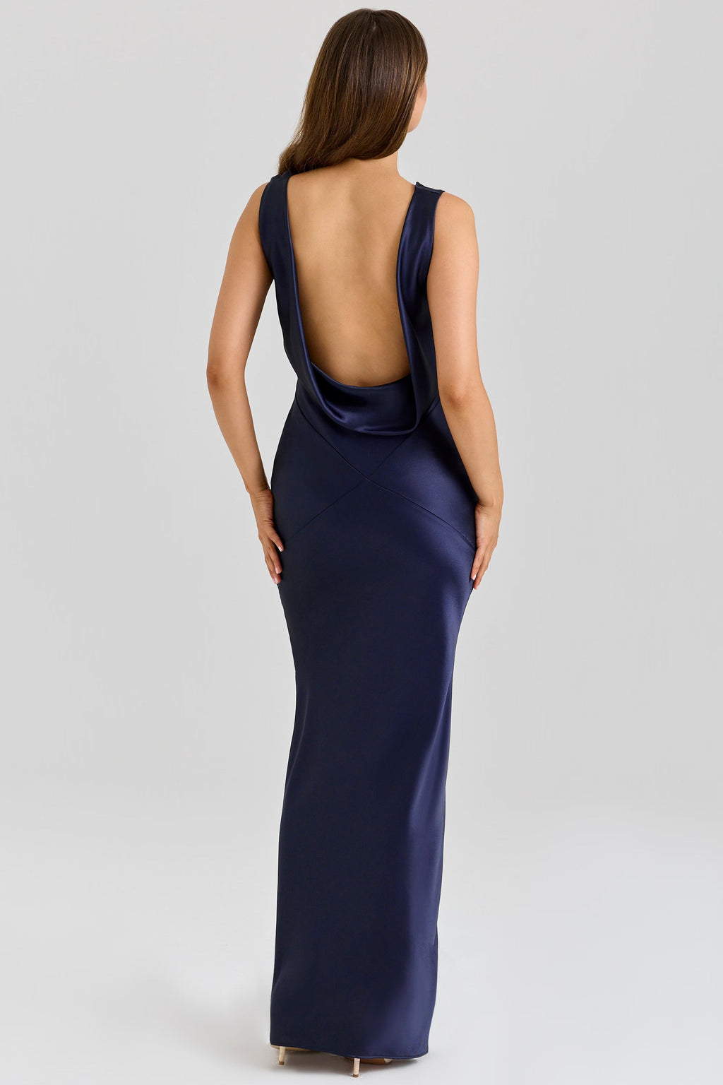 Deep Sapphire Satin Cowl Neck Maxi Dress for Evening Events and Formal Occasions