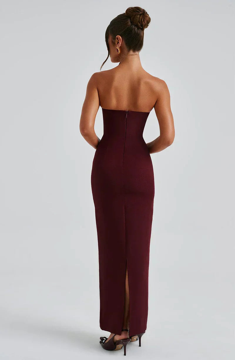 Strapless Maxi Dress with Removable Mesh Scarf - Sculpting Evening Wear
